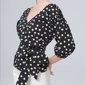White House Black Market Polka Dot Wrap Blouse